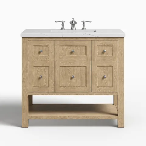 Bridgette 36" Single Vanity in Whitewashed Oak with 3 cm Ethereal Noctis Quartz Top