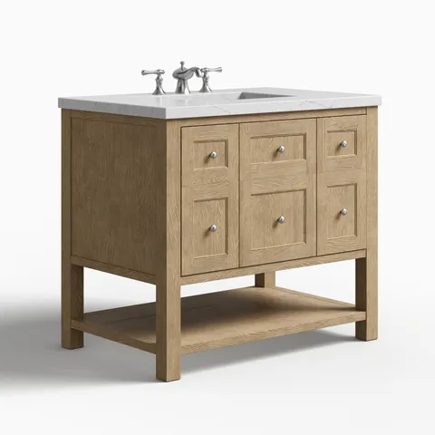 Bridgette 36" Single Vanity in Whitewashed Oak with 3 cm Ethereal Noctis Quartz Top