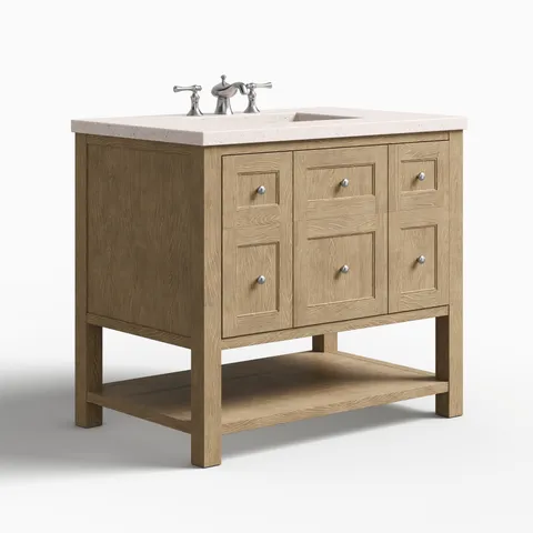 Bridgette 36" Single Vanity in Whitewashed Oak with 3 cm Lime Delight Quartz Top