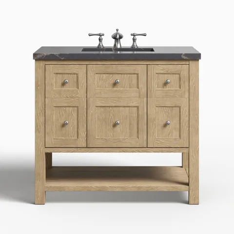 Bridgette 36" Single Vanity in Whitewashed Oak with 3 cm Parisien Bleu Quartz Top