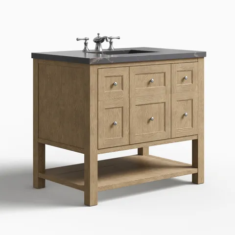 Bridgette 36" Single Vanity in Whitewashed Oak with 3 cm Parisien Bleu Quartz Top
