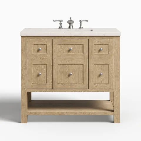 Bridgette 36" Single Vanity in Whitewashed Oak with 3 cm Victorian Silver Quartz Top
