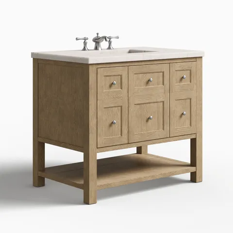 Bridgette 36" Single Vanity in Whitewashed Oak with 3 cm Victorian Silver Quartz Top