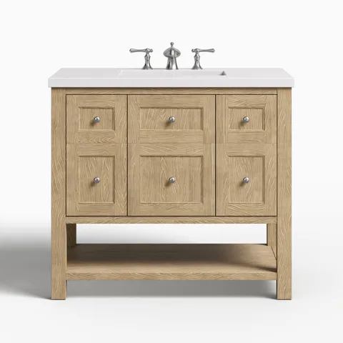 Bridgette 36" Single Vanity in Whitewashed Oak with 3 cm White Zeus Quartz Top