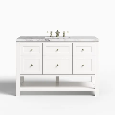 Bridgette 48" Single Vanity in Bright White with 3 cm Carrara Marble Top