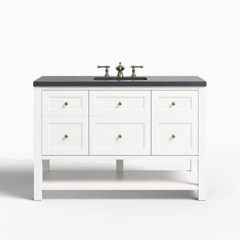 Bridgette 48" Single Vanity in Bright White with 3 cm Charcoal Soapstone Quartz Top