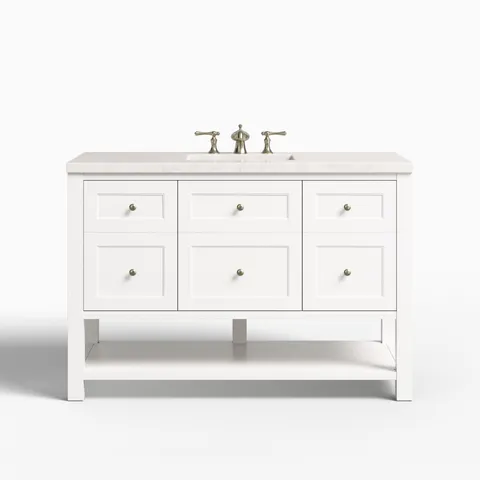 Bridgette 48" Single Vanity in Bright White with 3 cm Eternal Jasmine Pearl Quartz Top