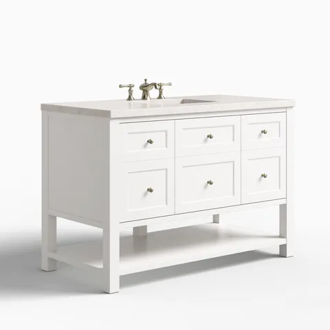 Bridgette 48" Single Vanity in Bright White with 3 cm Eternal Jasmine Pearl Quartz Top