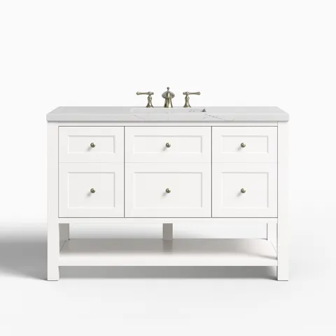 Bridgette 48" Single Vanity in Bright White with 3 cm Ethereal Noctis Quartz Top