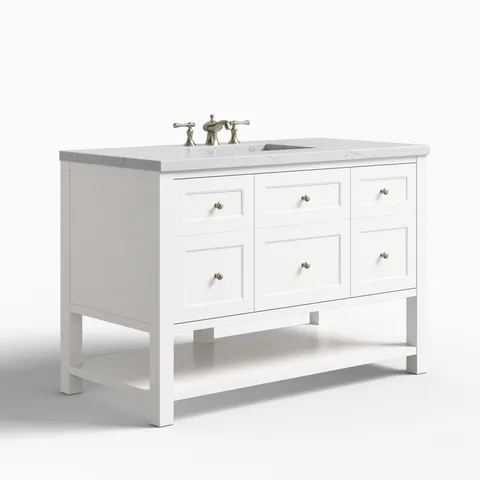 Bridgette 48" Single Vanity in Bright White with 3 cm Ethereal Noctis Quartz Top
