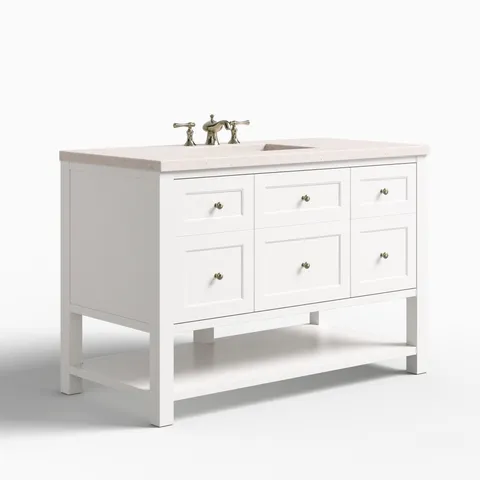 Bridgette 48" Single Vanity in Bright White with 3 cm Lime Delight Quartz Top