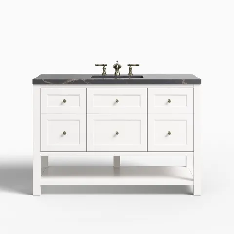Bridgette 48" Single Vanity in Bright White with 3 cm Parisien Bleu Quartz Top