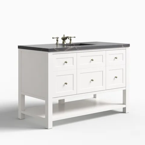 Bridgette 48" Single Vanity in Bright White with 3 cm Parisien Bleu Quartz Top