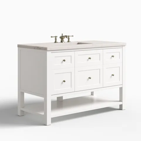 Bridgette 48" Single Vanity in Bright White with 3 cm Victorian Silver Quartz Top