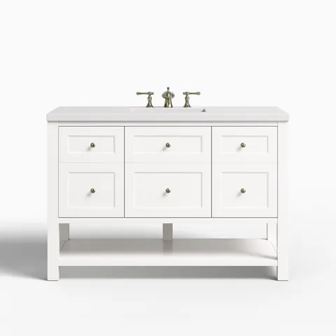 Bridgette 48" Single Vanity in Bright White with 3 cm White Zeus Quartz Top