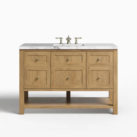 Bridgette 48" Single Vanity in Light Natural Oak with 3 cm Carrara Marble Top