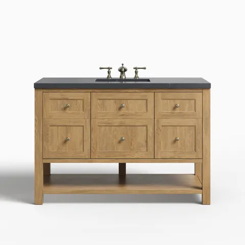 Bridgette 48" Single Vanity in Light Natural Oak with 3 cm Charcoal Soapstone Quartz Top