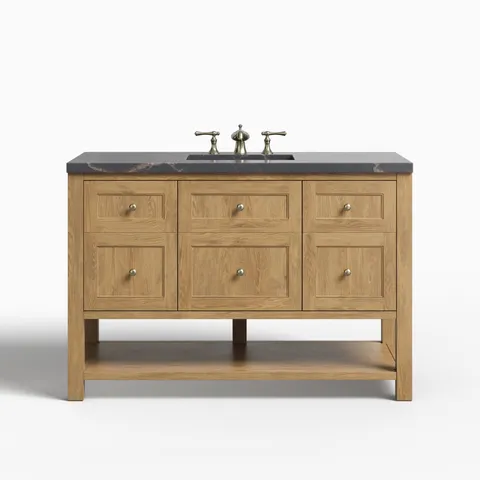 Bridgette 48" Single Vanity in Light Natural Oak with 3 cm Parisien Bleu Quartz Top