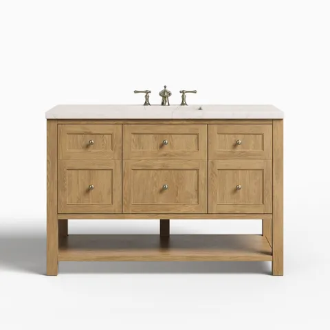 Bridgette 48" Single Vanity in Light Natural Oak with 3 cm Victorian Silver Quartz Top