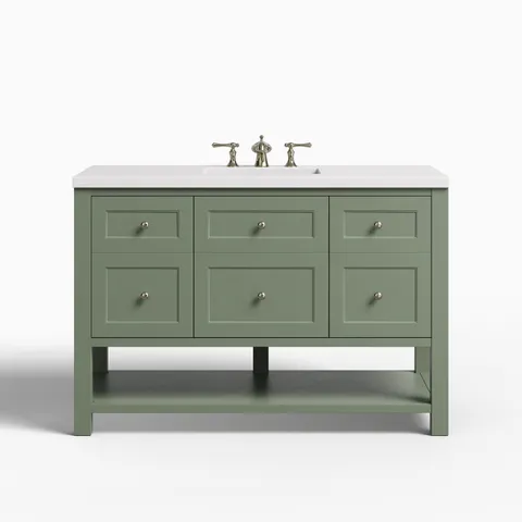 Bridgette 48" Single Vanity in Smokey Celadon with 3 cm White Zeus Quartz Top