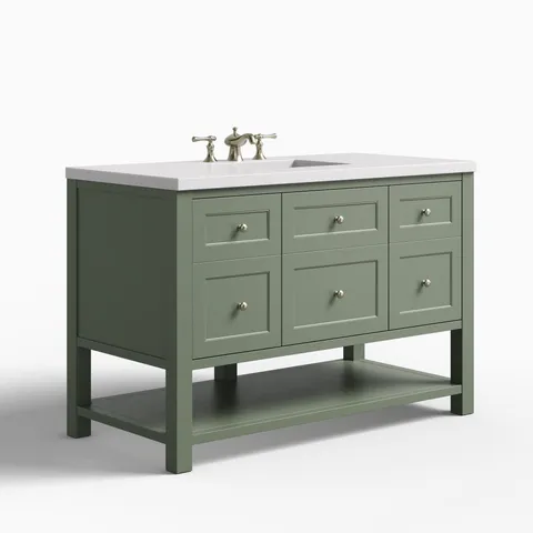 Bridgette 48" Single Vanity in Smokey Celadon with 3 cm White Zeus Quartz Top