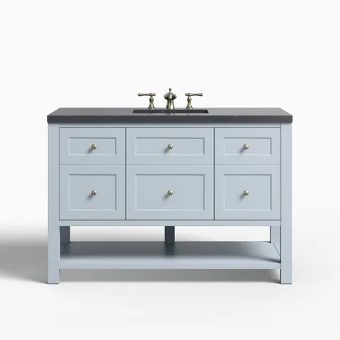 Bridgette 48" Single Vanity in Serenity Blue with 3 cm Charcoal Soapstone Quartz Top