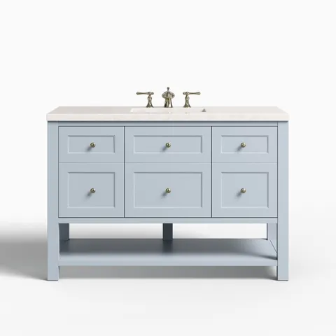 Bridgette 48" Single Vanity in Serenity Blue with 3 cm Eternal Jasmine Pearl Quartz Top