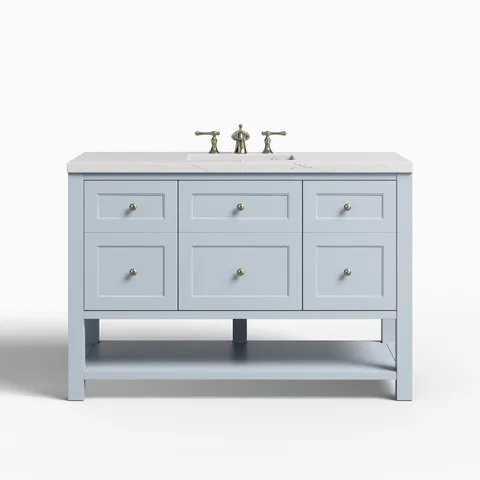 Bridgette 48" Single Vanity in Serenity Blue with 3 cm Ethereal Noctis Quartz Top