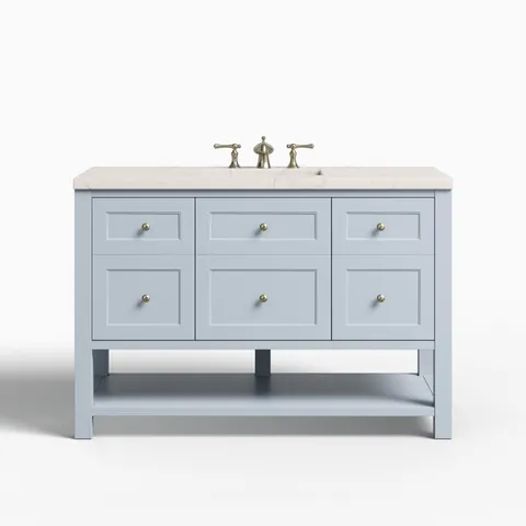 Bridgette 48" Single Vanity in Serenity Blue with 3 cm Victorian Silver Quartz Top