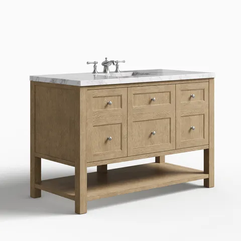 Bridgette 48" Single Vanity in Whitewashed Oak with 3 cm Carrara White Marble Top