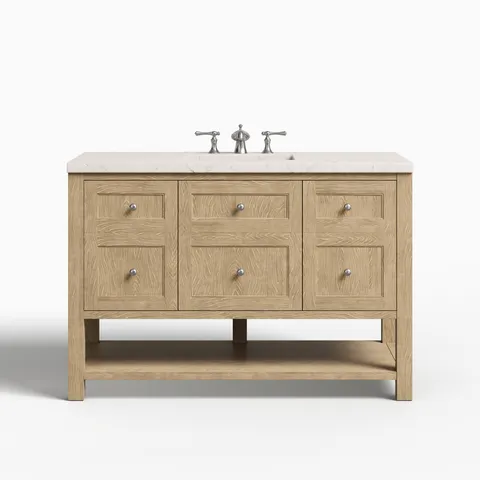 Bridgette 48" Single Vanity in Whitewashed Oak with 3 cm Victorian Silver Quartz Top