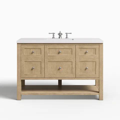 Bridgette 48" Single Vanity in Whitewashed Oak with 3 cm White Zeus Quartz Top