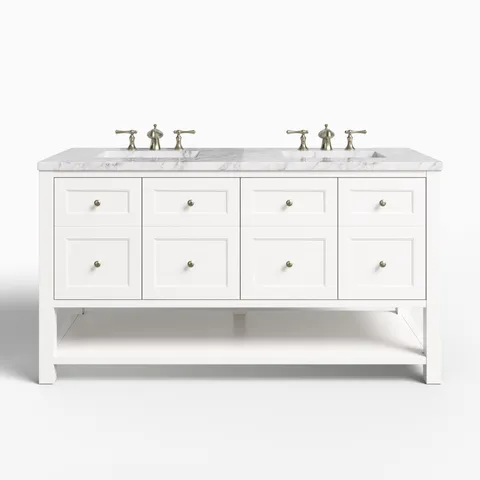 Bridgette 60" Double Vanity in Bright White with 3 cm Carrara Marble Top