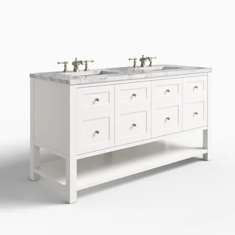Bridgette 60" Double Vanity in Bright White with 3 cm Carrara Marble Top