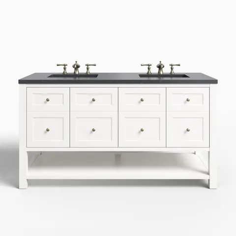 Bridgette 60" Double Vanity in Bright White with 3 cm Charcoal Soapstone Quartz Top