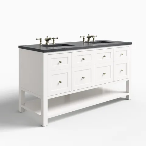Bridgette 60" Double Vanity in Bright White with 3 cm Charcoal Soapstone Quartz Top