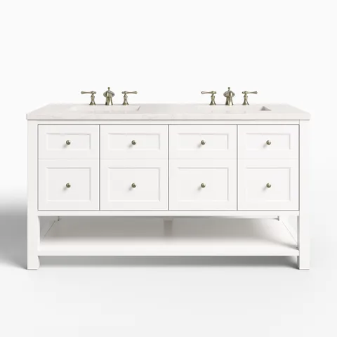 Bridgette 60" Double Vanity in Bright White with 3 cm Eternal Jasmine Pearl Quartz Top