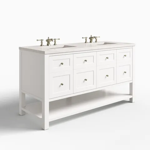 Bridgette 60" Double Vanity in Bright White with 3 cm Eternal Jasmine Pearl Quartz Top