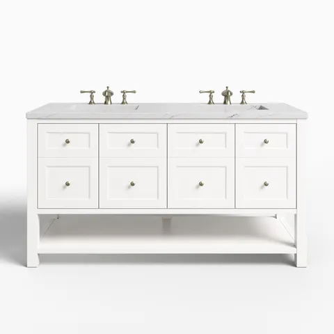 Bridgette 60" Double Vanity in Bright White with 3 cm Ethereal Noctis Quartz Top