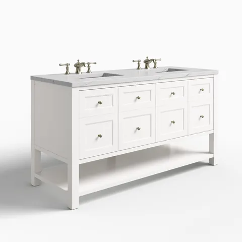 Bridgette 60" Double Vanity in Bright White with 3 cm Ethereal Noctis Quartz Top