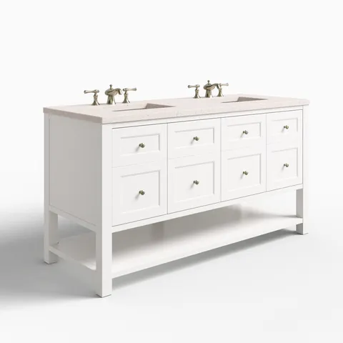 Bridgette 60" Double Vanity in Bright White with 3 cm Lime Delight Quartz Top