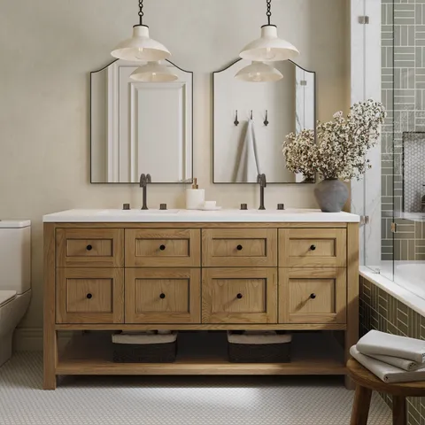 Bridgette 60" Double Vanity in Light Natural Oak with 3 cm White Zeus Quartz Top