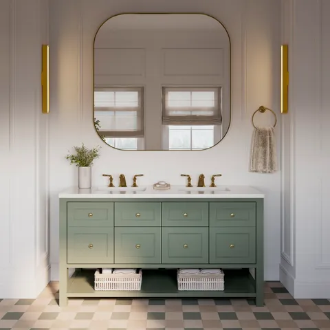 Bridgette 60" Double Vanity in Smokey Celadon with 3 cm White Zeus Quartz Top