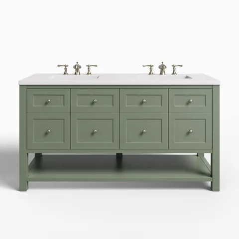 Bridgette 60" Double Vanity in Smokey Celadon with 3 cm White Zeus Quartz Top