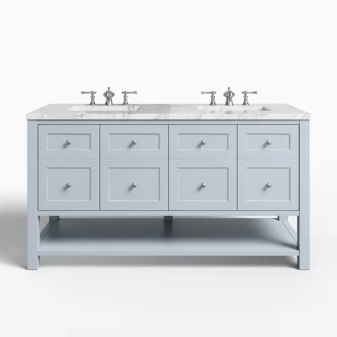 Bridgette 60" Double Vanity in Serenity Blue with 3 cm Carrara Marble Top