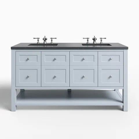 Bridgette 60" Double Vanity in Serenity Blue with 3 cm Charcoal Soapstone Quartz Top