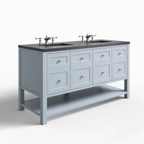 Bridgette 60" Double Vanity in Serenity Blue with 3 cm Charcoal Soapstone Quartz Top