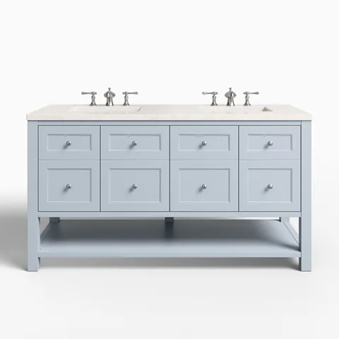 Bridgette 60" Double Vanity in Serenity Blue with 3 cm Eternal Jasmine Pearl Quartz Top