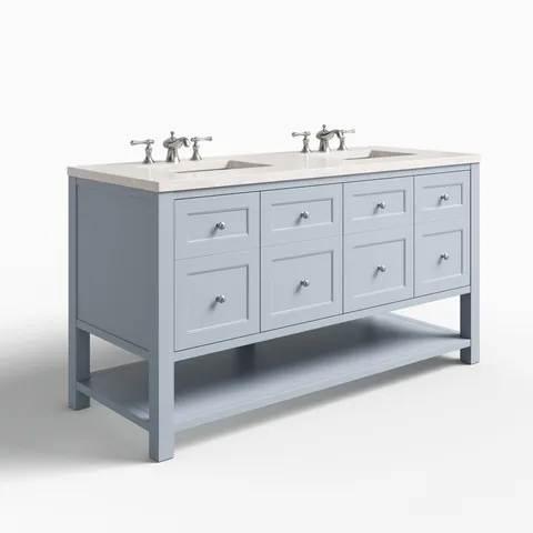 Bridgette 60" Double Vanity in Serenity Blue with 3 cm Eternal Jasmine Pearl Quartz Top