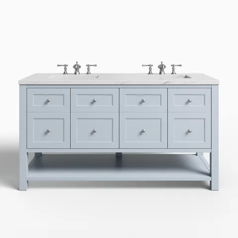 Bridgette 60" Double Vanity in Serenity Blue with 3 cm Ethereal Noctis Quartz Top